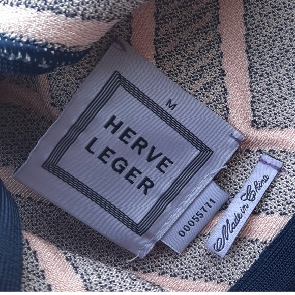 Herve Leger Pink, White and Navy Blue Bandage Dress - Picture 6 of 6